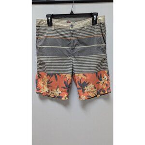 Micros Men's Tan/Orange Striped Tropical Swim Shorts